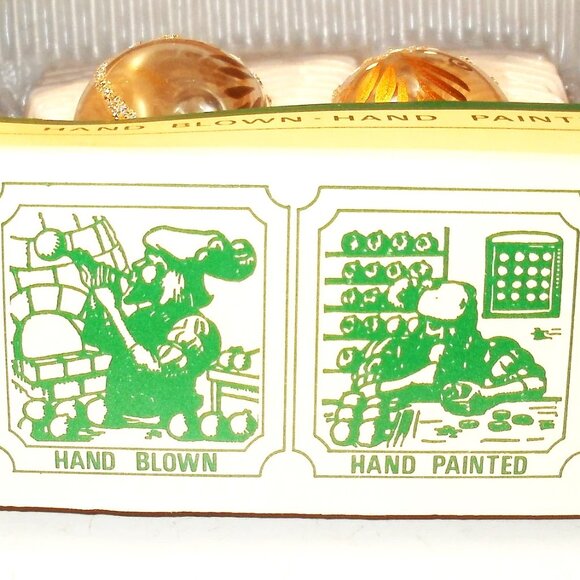 Hand Painted Vintage Hand Blown Christmas TREE ORNAMENT Old World Ornaments Gold - Picture 4 of 5